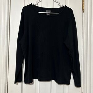 LL Bean Womens Black 100% Supima Cotton Long Sleeve Tee Shirt 1X Plus